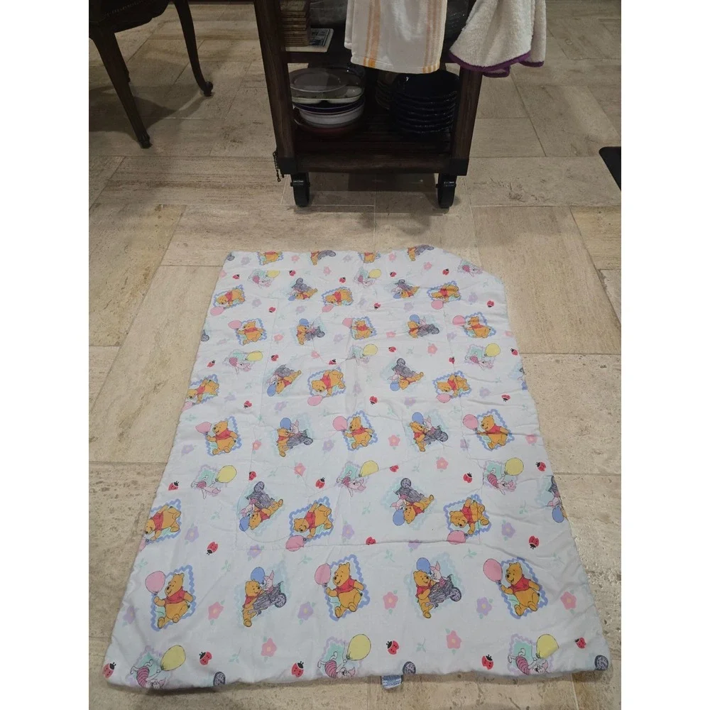 Vintage Winnie the Pooh Crib Comforter Piglet Wheelbarrow Wagon Reversible Rare
